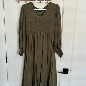 Olive green, Swiss dot midi dress